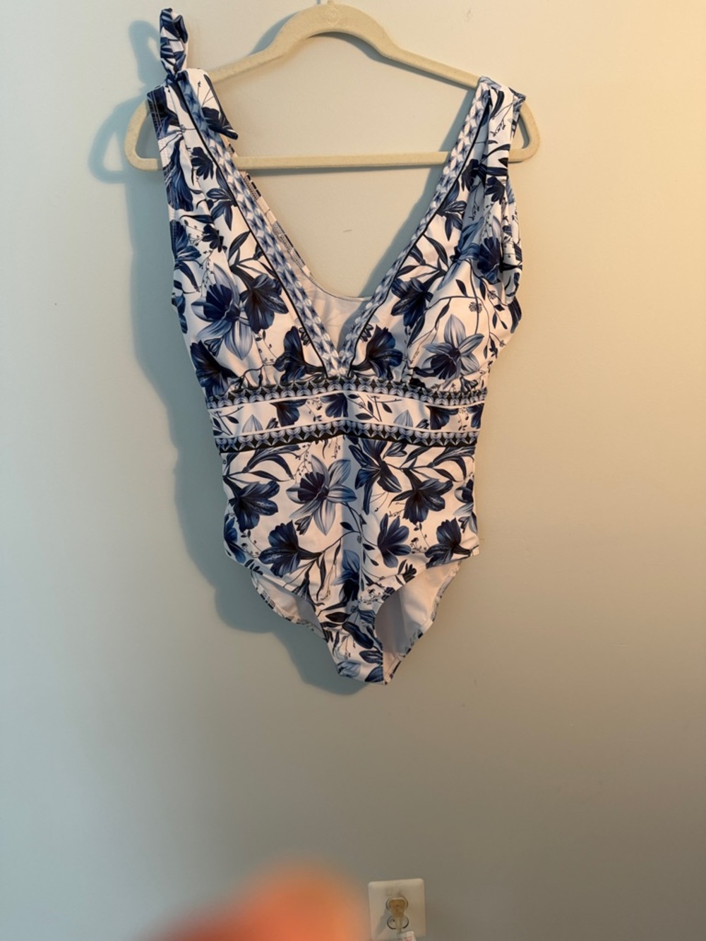 Blue Floral Bathing suit with matching Tiered Maxi Skirt